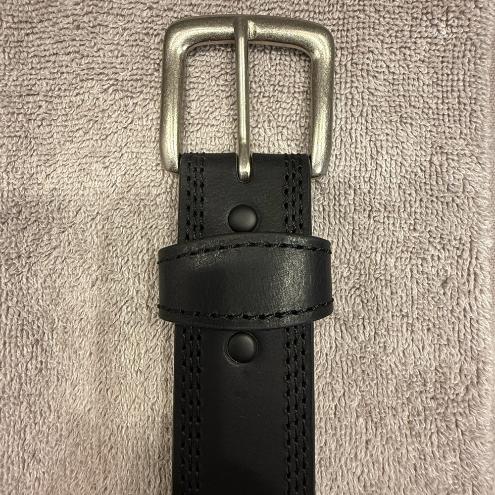 Black Leather Belt with Silver Buckle